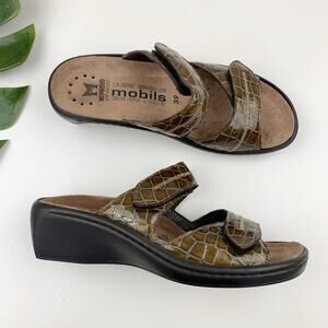 Mephisto Mobils Sandals Air Relax Brown Croc Wedge Slip On Women's 39 US 9